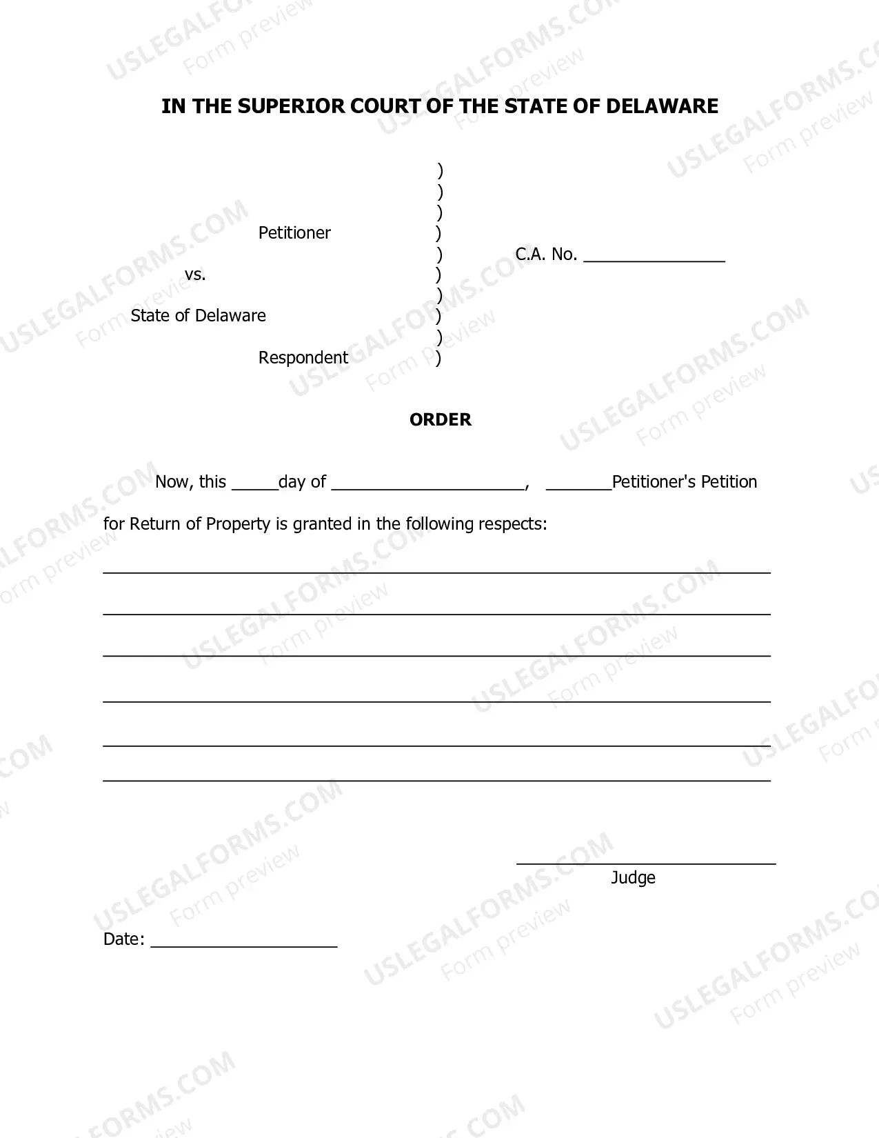 Preview Return of Property Petition with Instructions