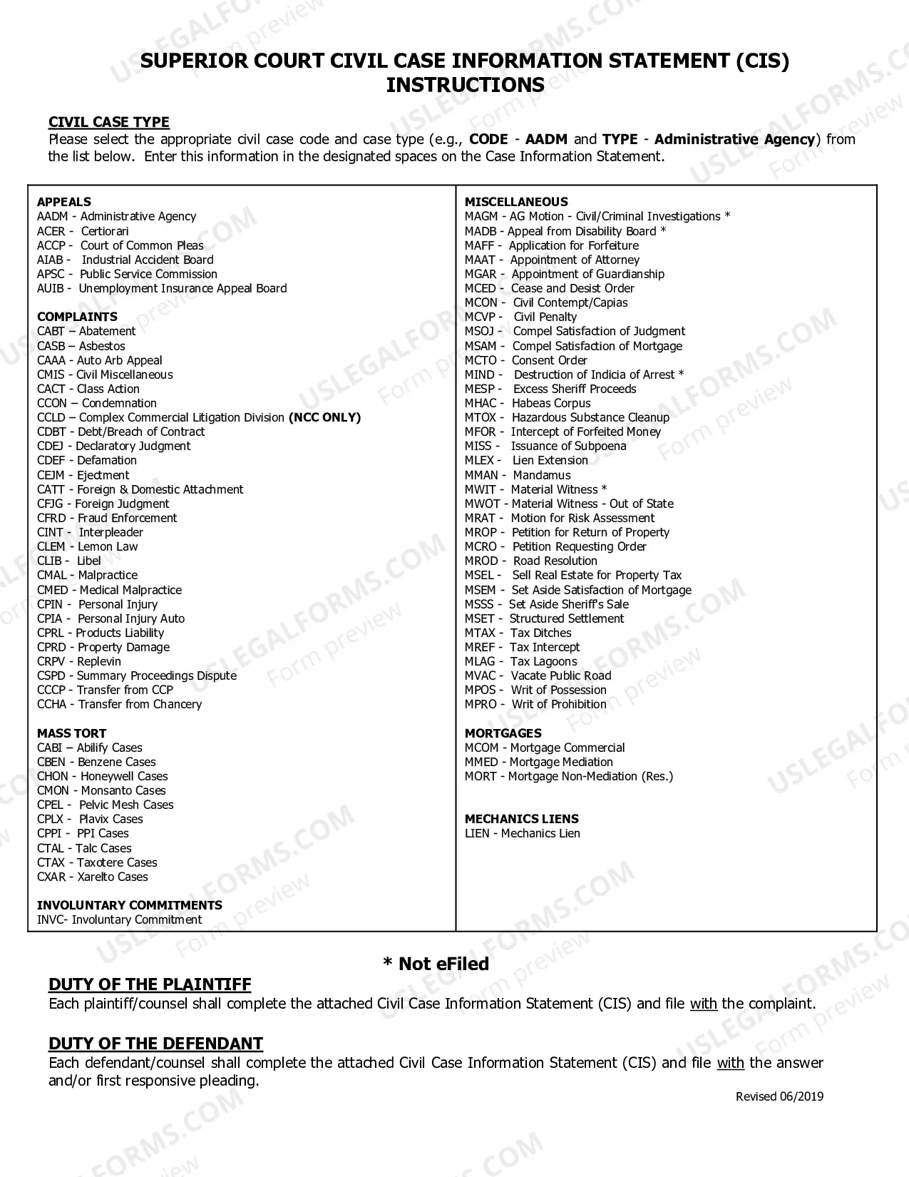 Preview Civil Case Information Statement (CIS)