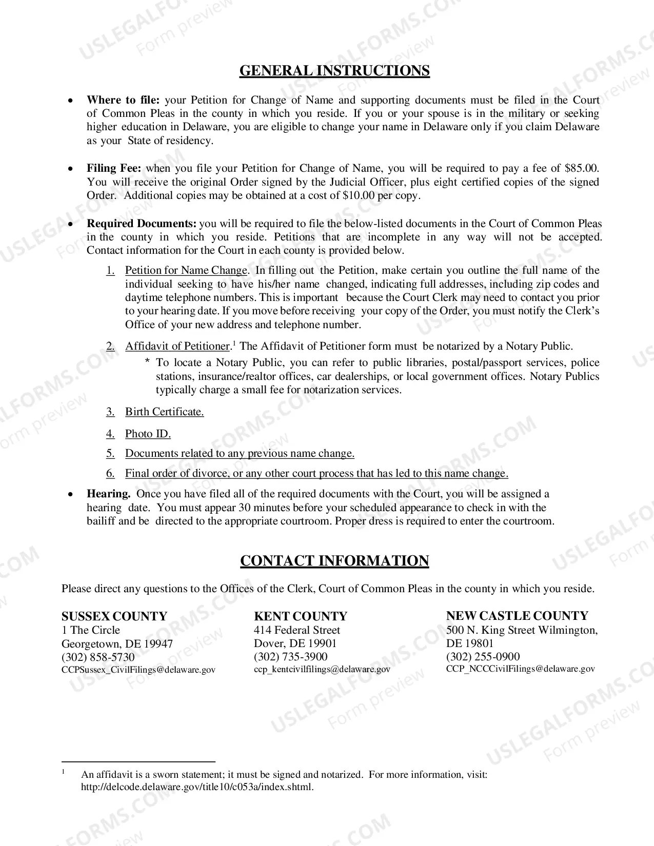 Preview Change of Name Packet for Kent County - Adults