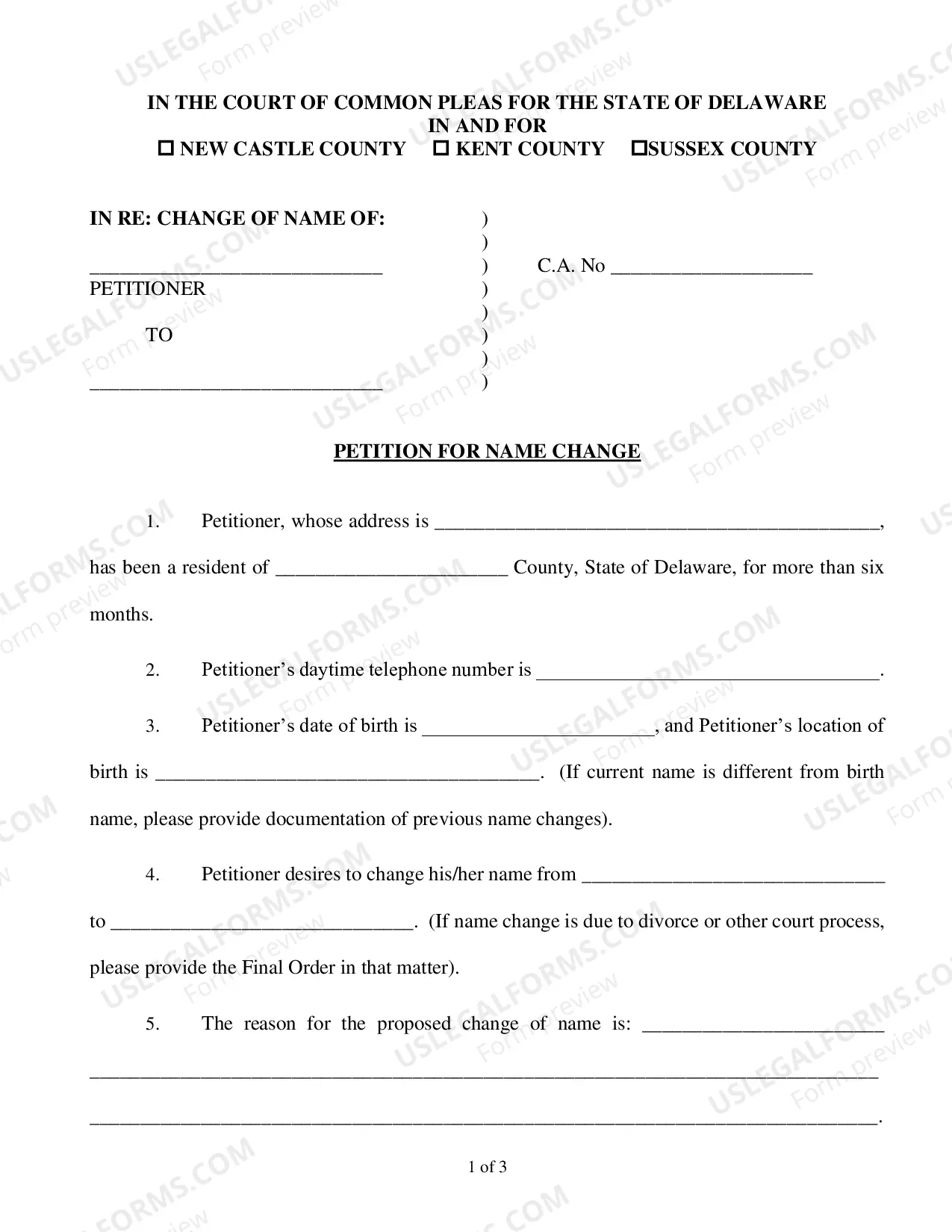Preview Change of Name Packet for Kent County - Adults