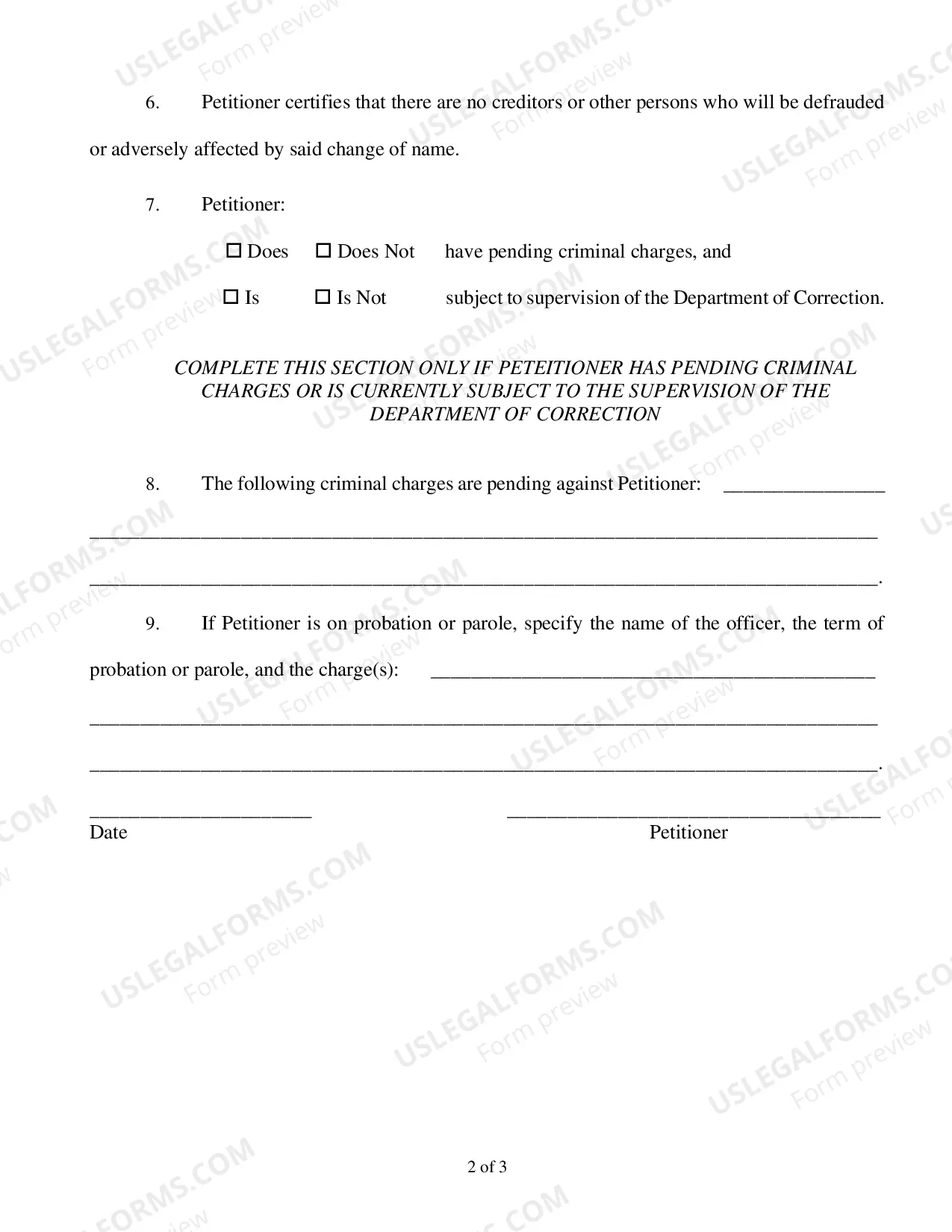 Preview Change of Name Packet for Kent County - Adults