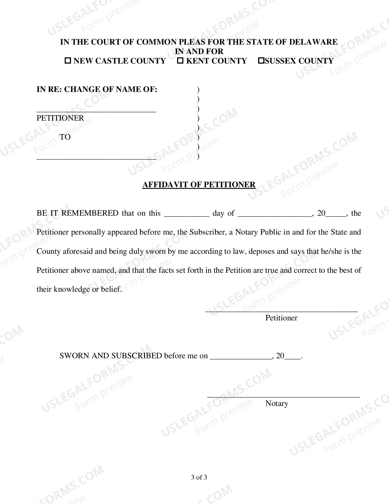 Preview Change of Name Packet for Kent County - Adults