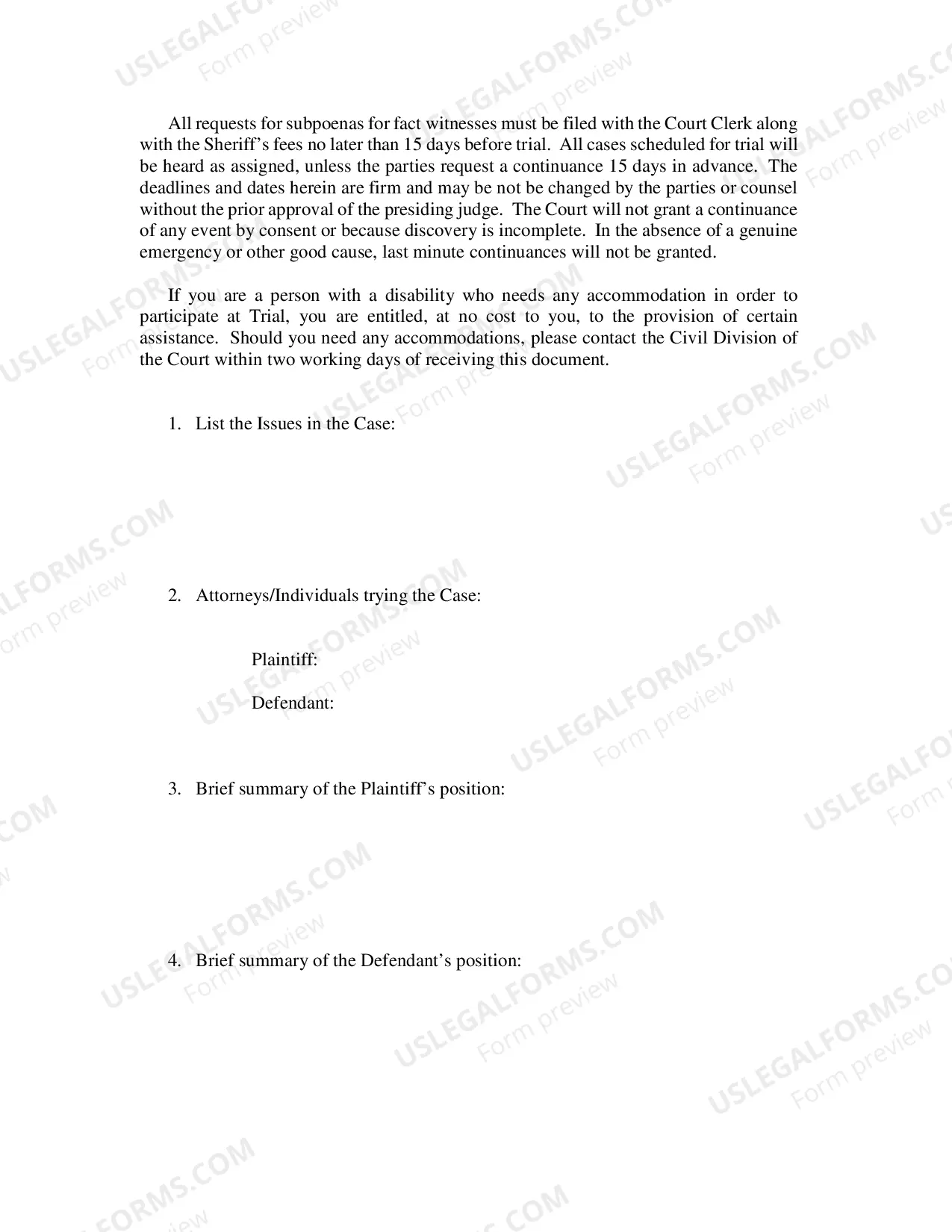 Preview Civil Case Management Order