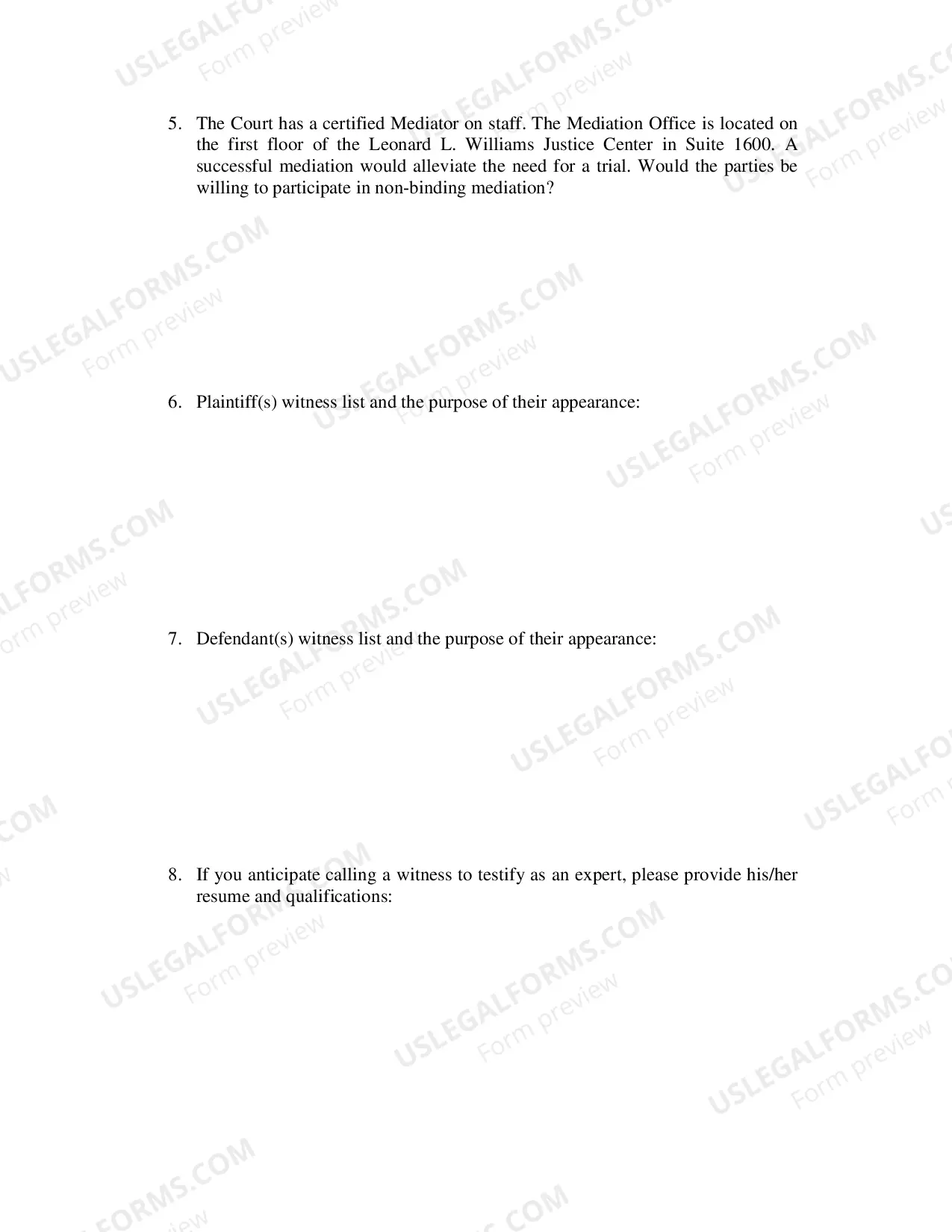 Preview Civil Case Management Order
