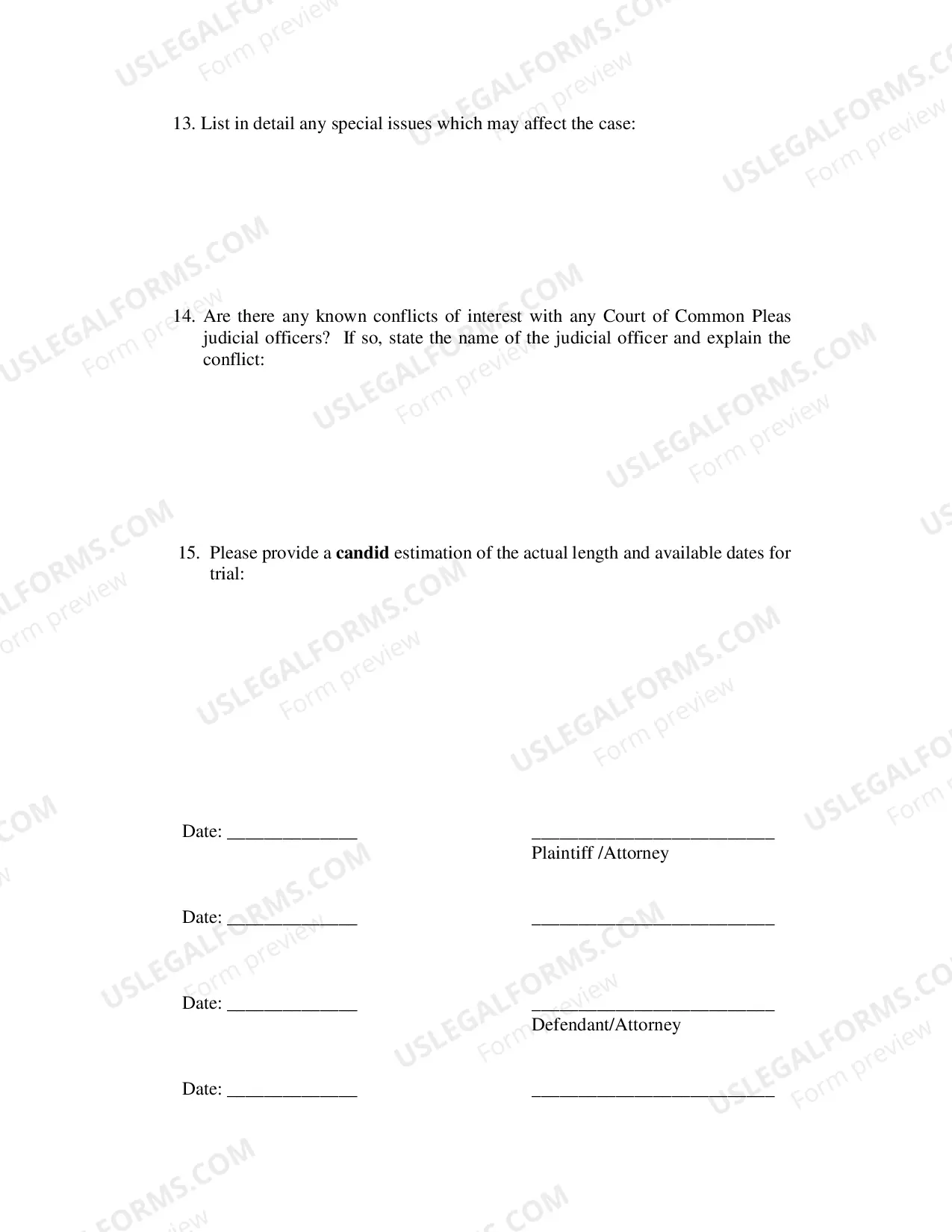 Preview Civil Case Management Order