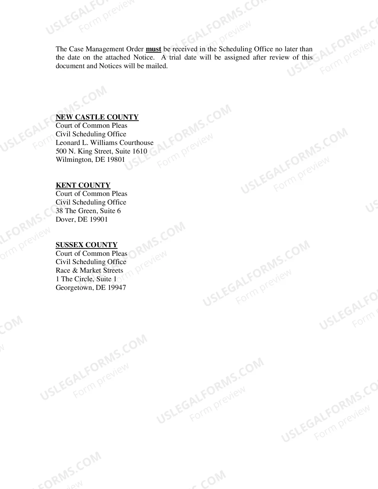 Preview Civil Case Management Order