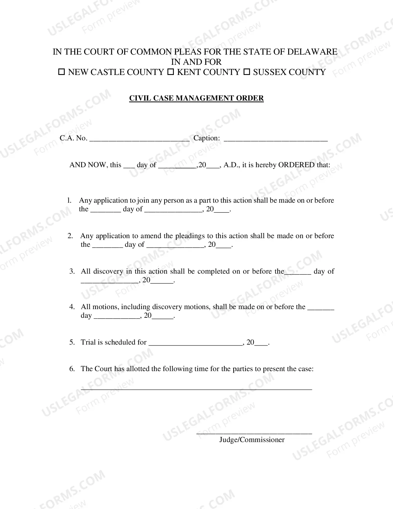 Preview Civil Case Management Order
