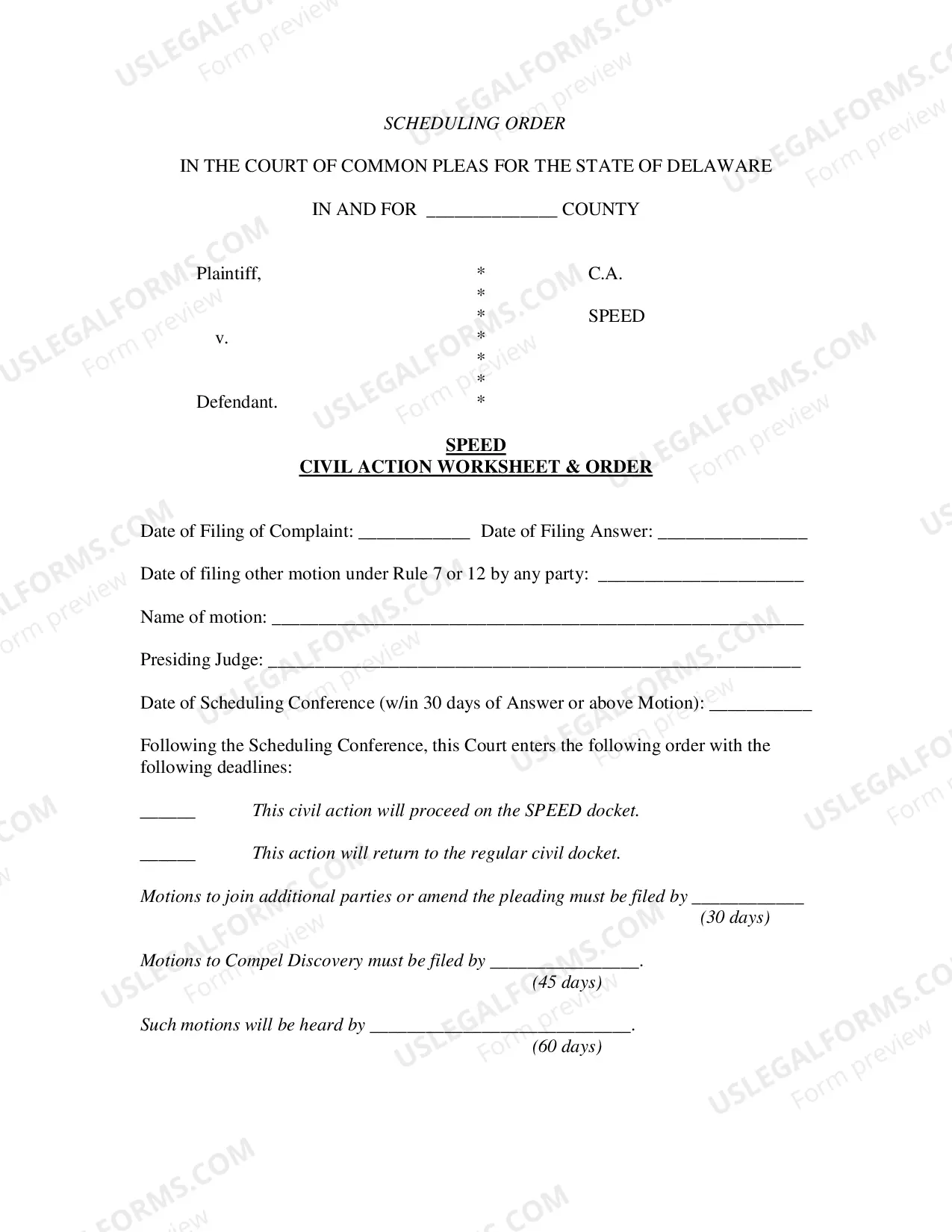Preview Civil Case Management Order