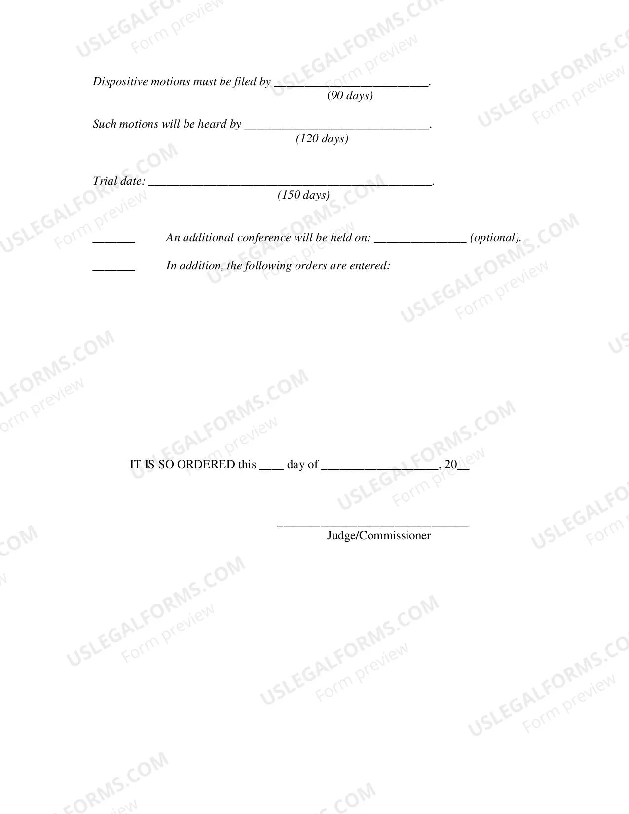 Preview Civil Case Management Order