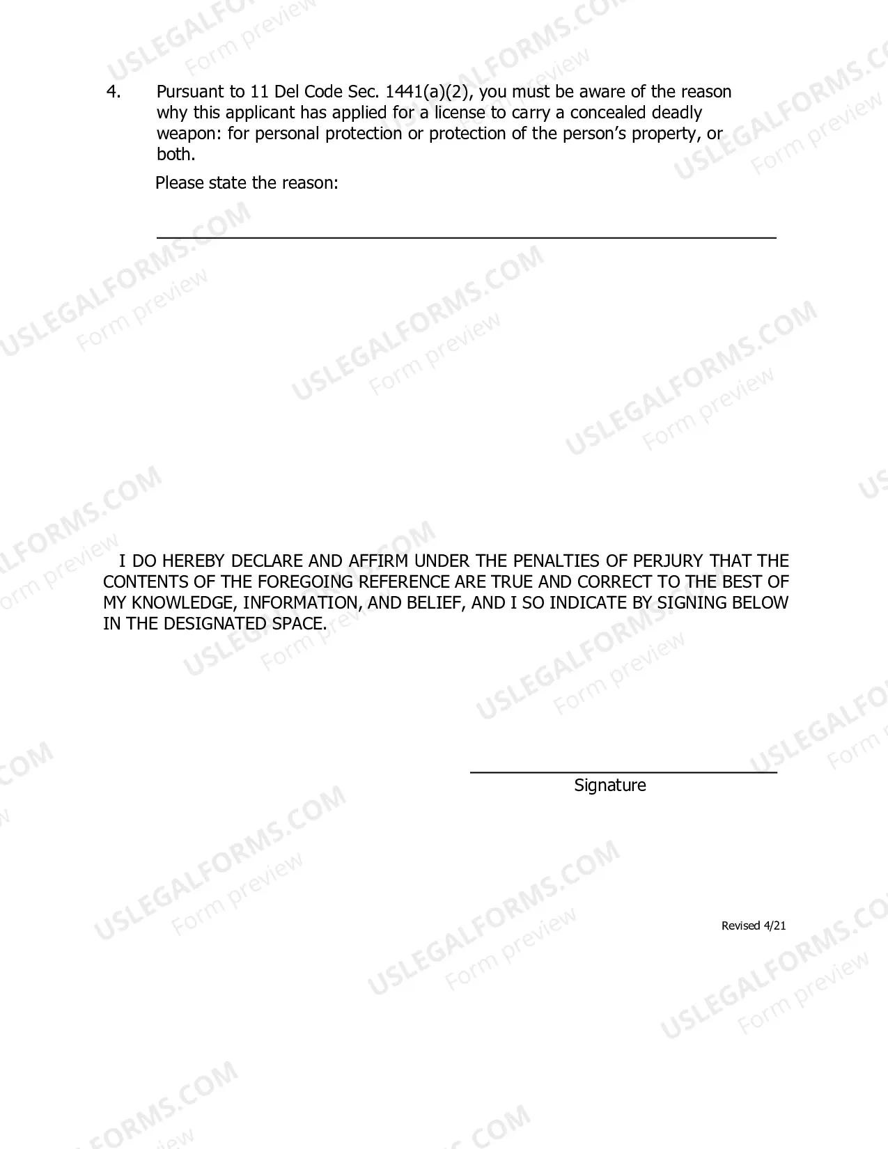 Preview Reference Questionnaire (For License To Carry Concealed Deadly Weapon)