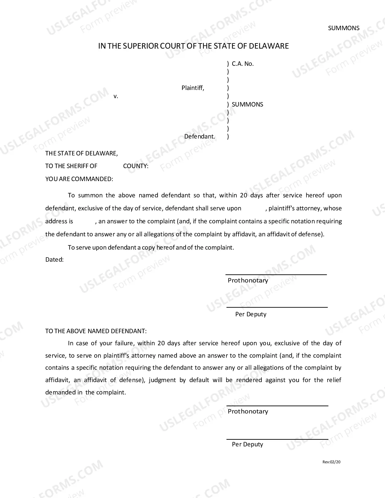 Preview Summons With Instructions