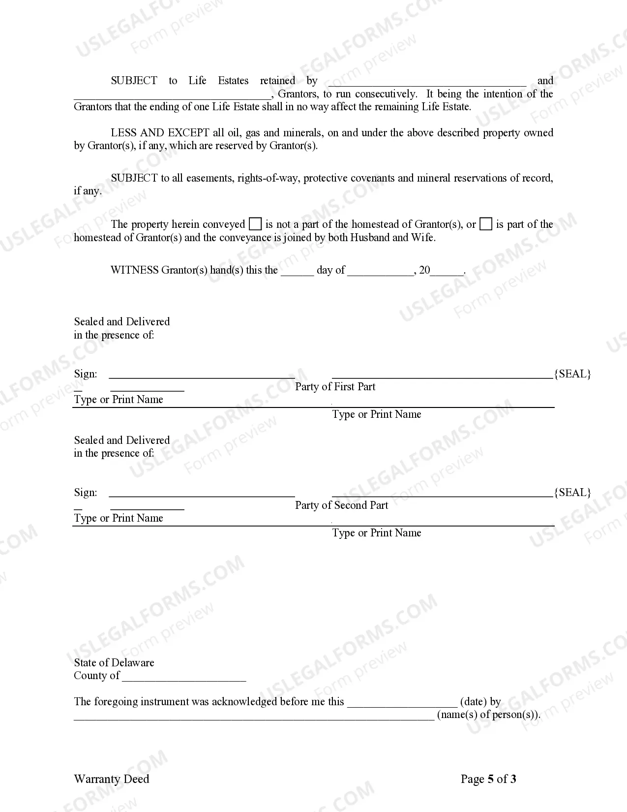 Preview Warranty Deed for Parents to Child with Reservation of Life Estate