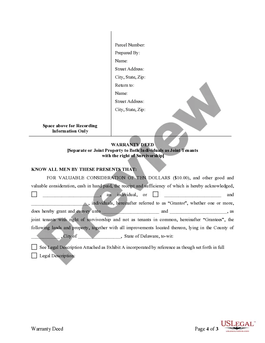 Preview Warranty Deed for Separate or Joint Property to Joint Tenancy