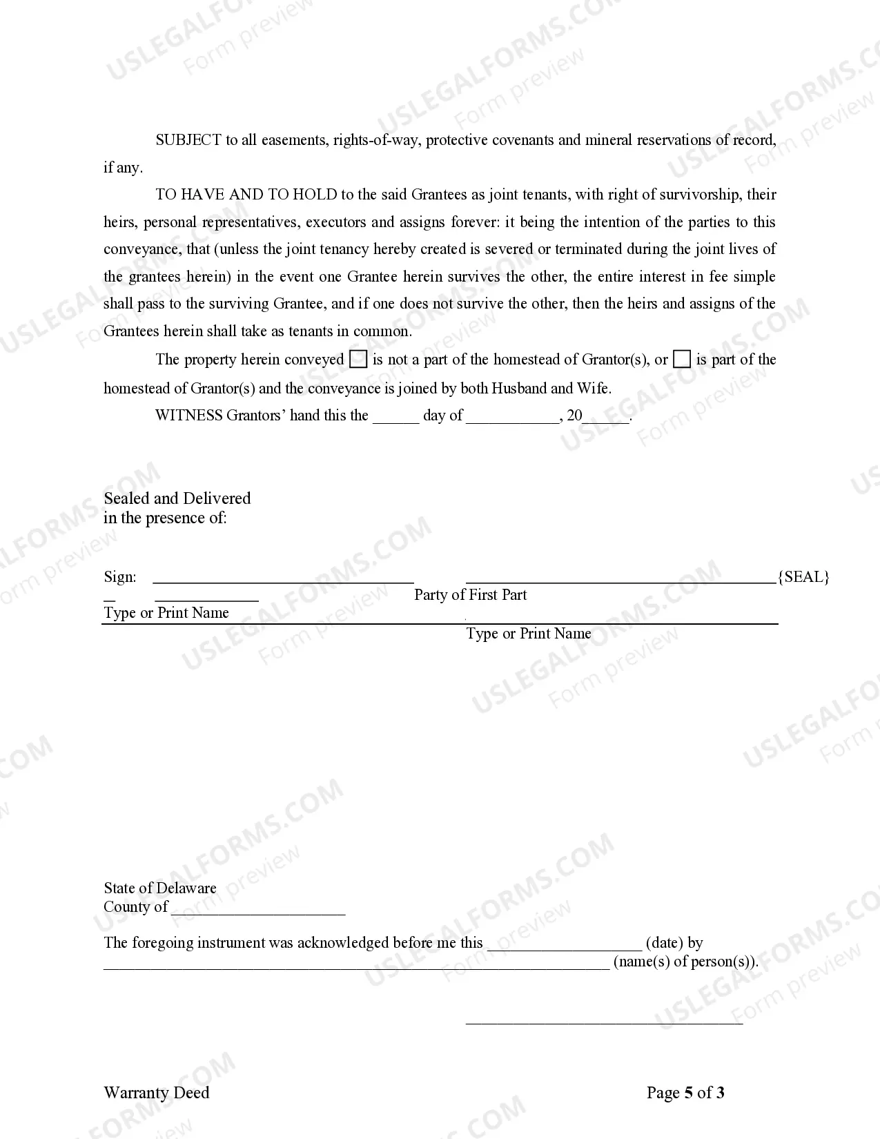 Preview Warranty Deed to Separate Property of one Spouse to both as Joint Tenants with Right of Survivorship