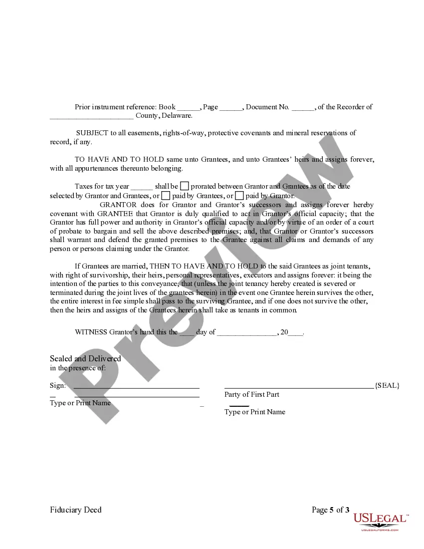 Preview Fiduciary Deed for use by Executors, Trustees, Trustors, Administrators and other Fiduciaries