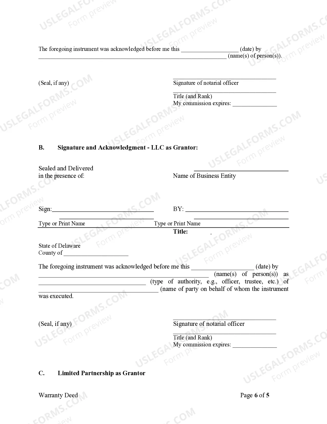 Preview Warranty Deed from Individuals, Limited Partnership or LLC is the Grantor or Grantee