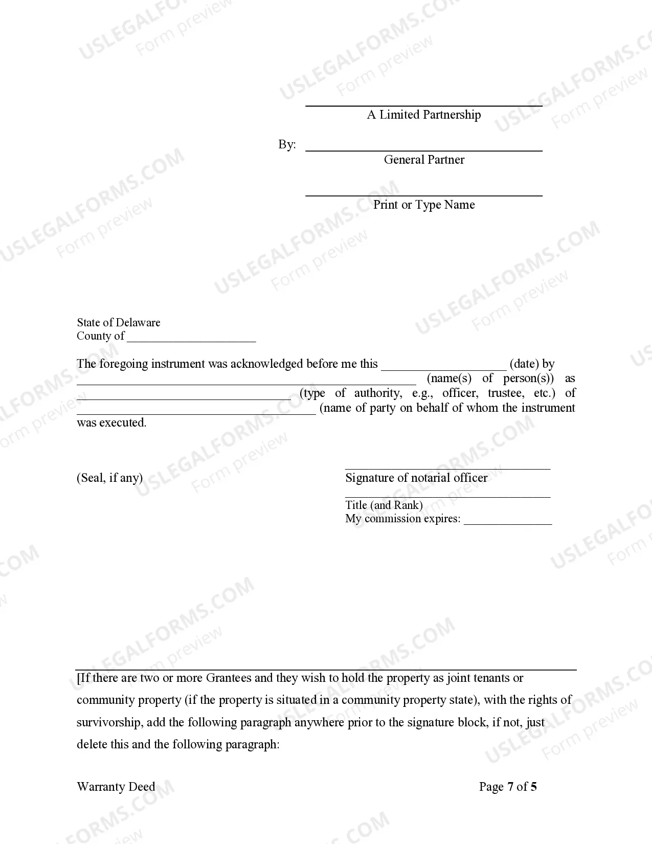 Preview Warranty Deed from Individuals, Limited Partnership or LLC is the Grantor or Grantee