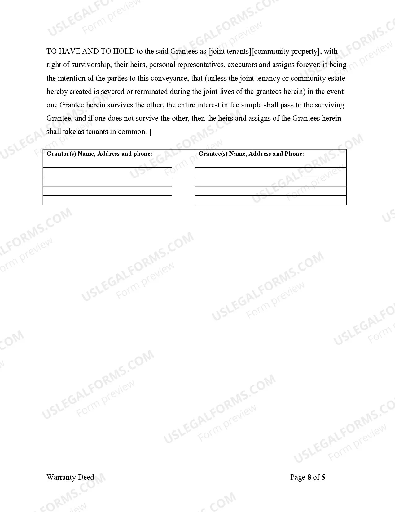 Preview Warranty Deed from Individuals, Limited Partnership or LLC is the Grantor or Grantee