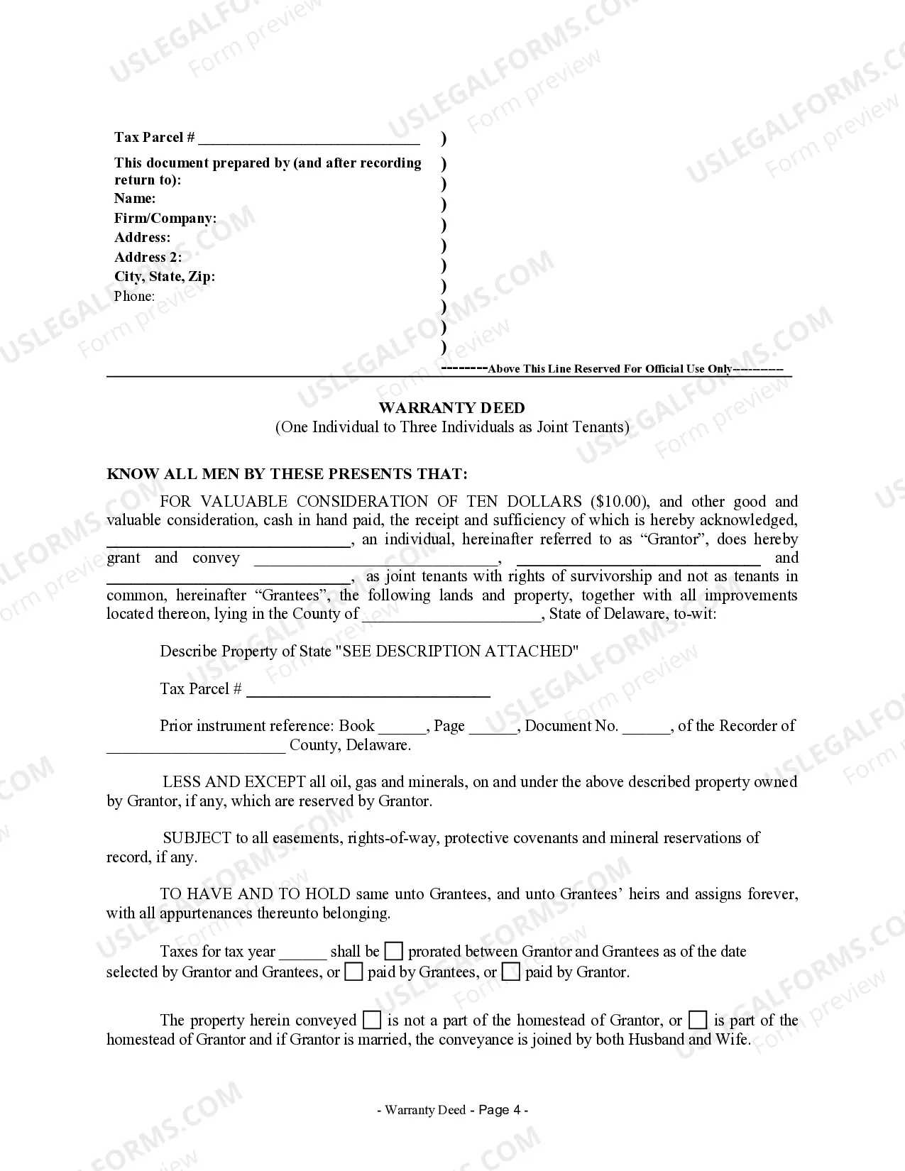 Preview Warranty Deed from Individual to Three Individuals as Joint Tenants