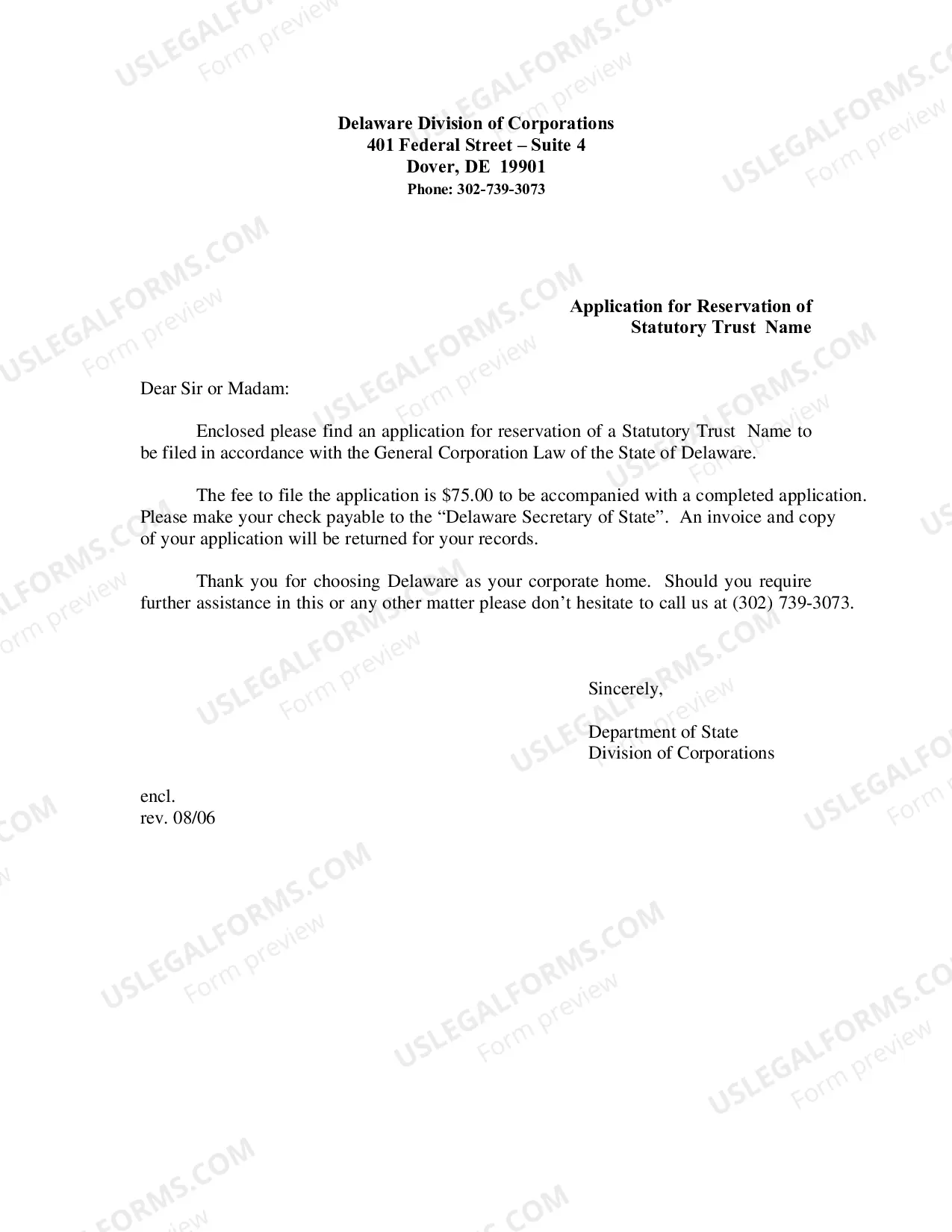 Preview Application for Reservation of Statutory Trust Name