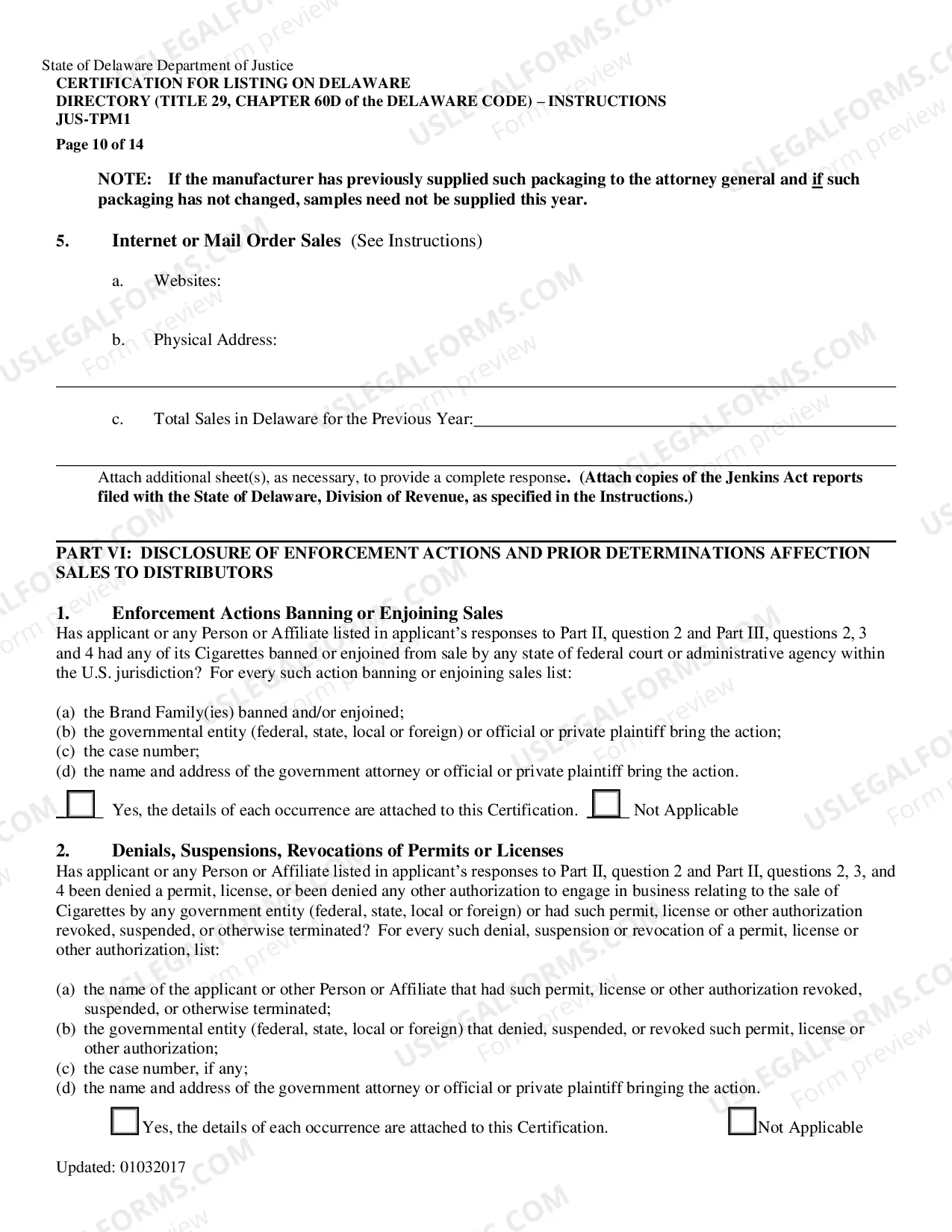 Preview Certification For Listing - (JUS-TPM1 (0604))