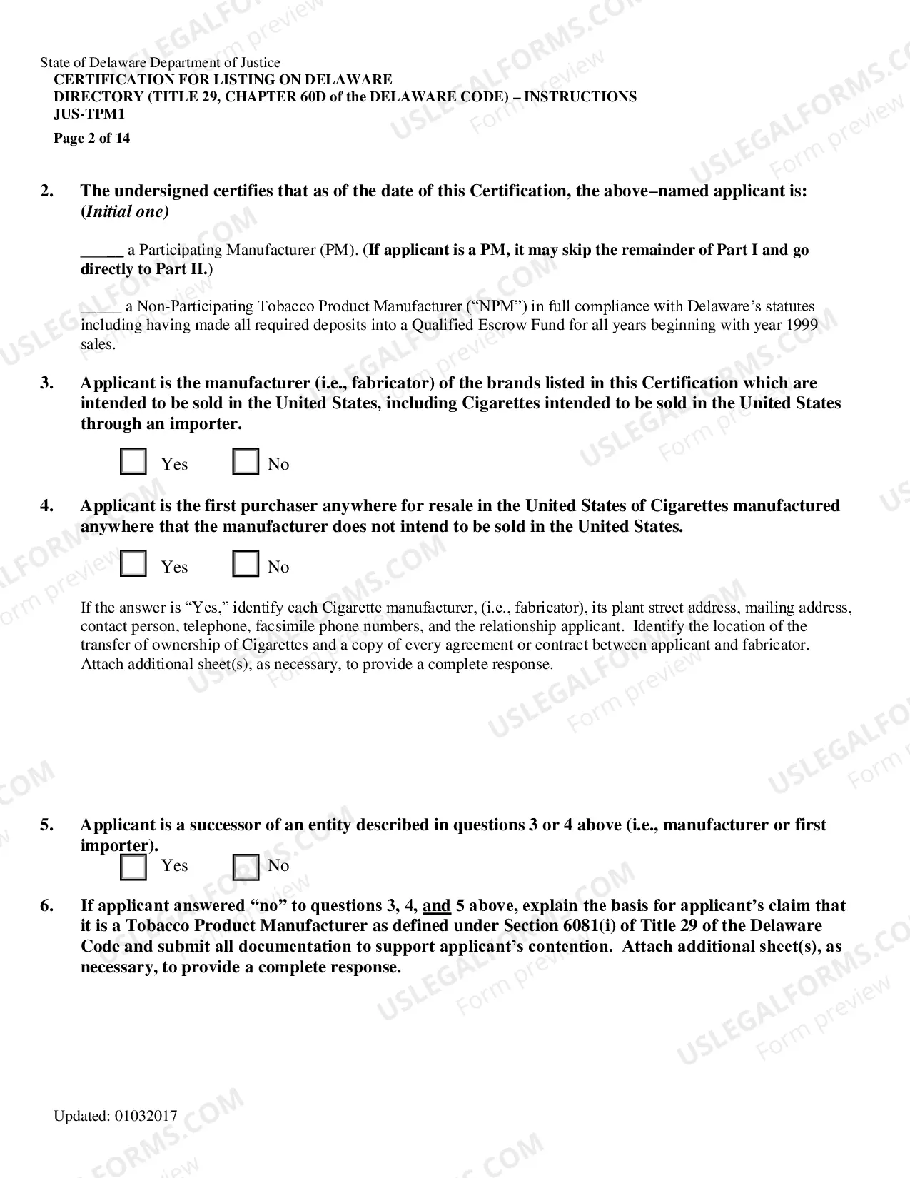 Preview Certification For Listing - (JUS-TPM1 (0604))