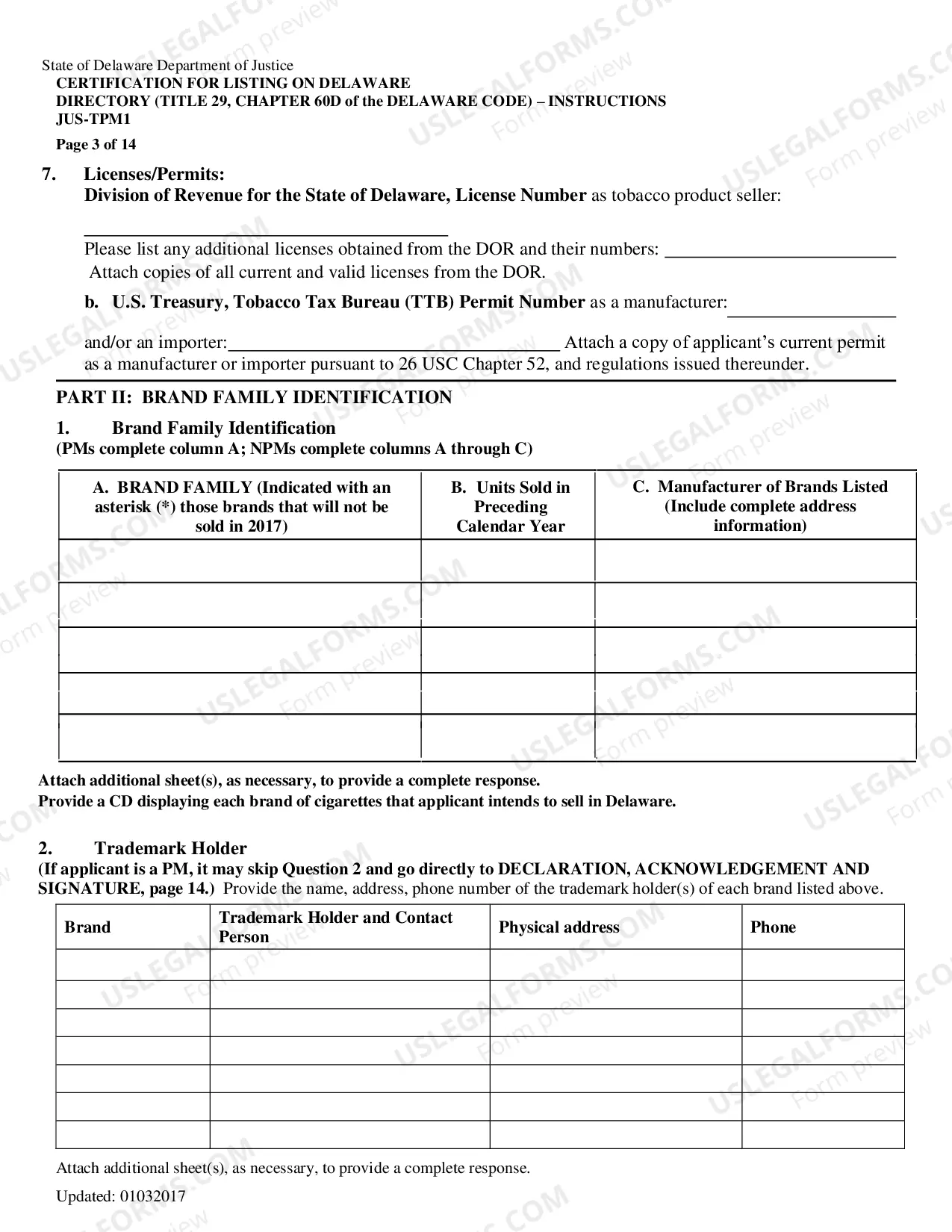 Preview Certification For Listing - (JUS-TPM1 (0604))
