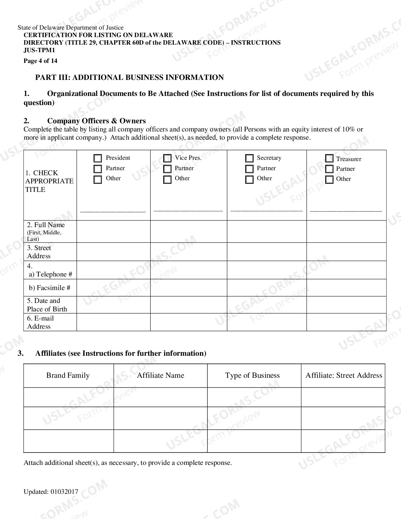 Preview Certification For Listing - (JUS-TPM1 (0604))