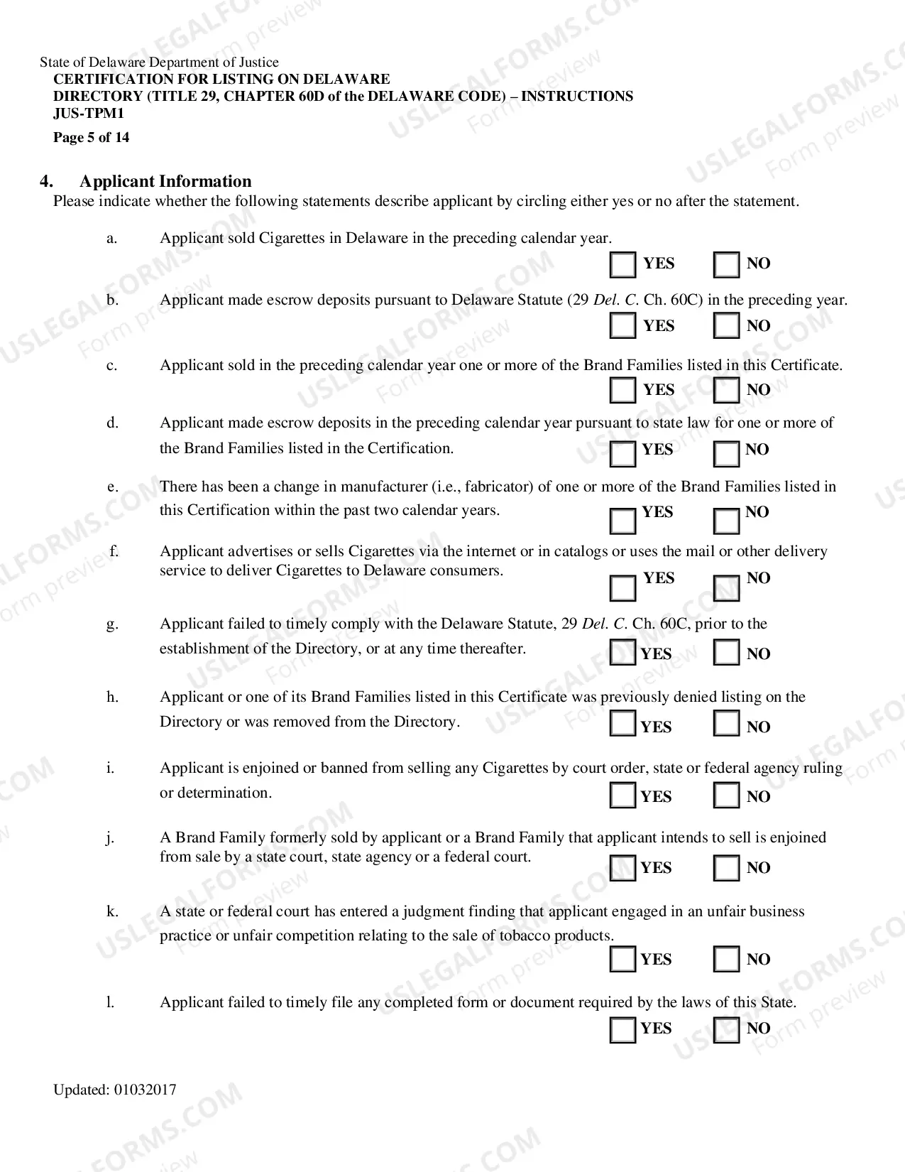 Preview Certification For Listing - (JUS-TPM1 (0604))