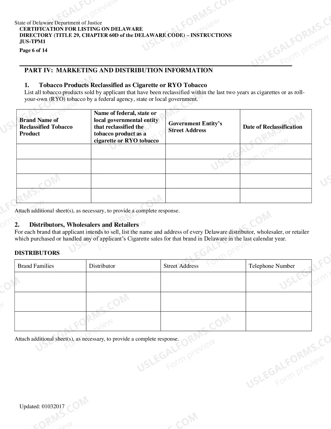 Preview Certification For Listing - (JUS-TPM1 (0604))