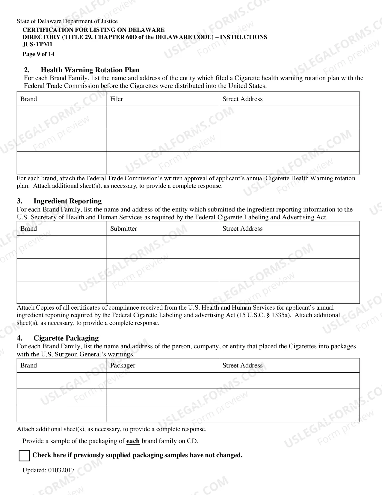 Preview Certification For Listing - (JUS-TPM1 (0604))