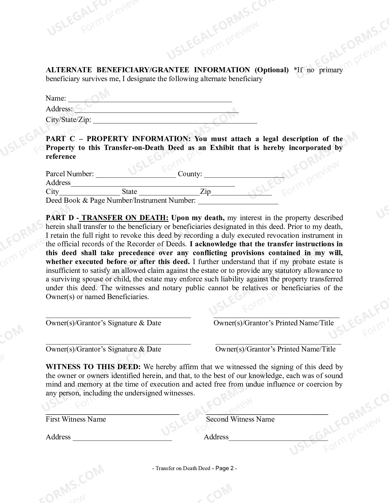 Preview Delaware Transfer on Death Deed (Revocable)