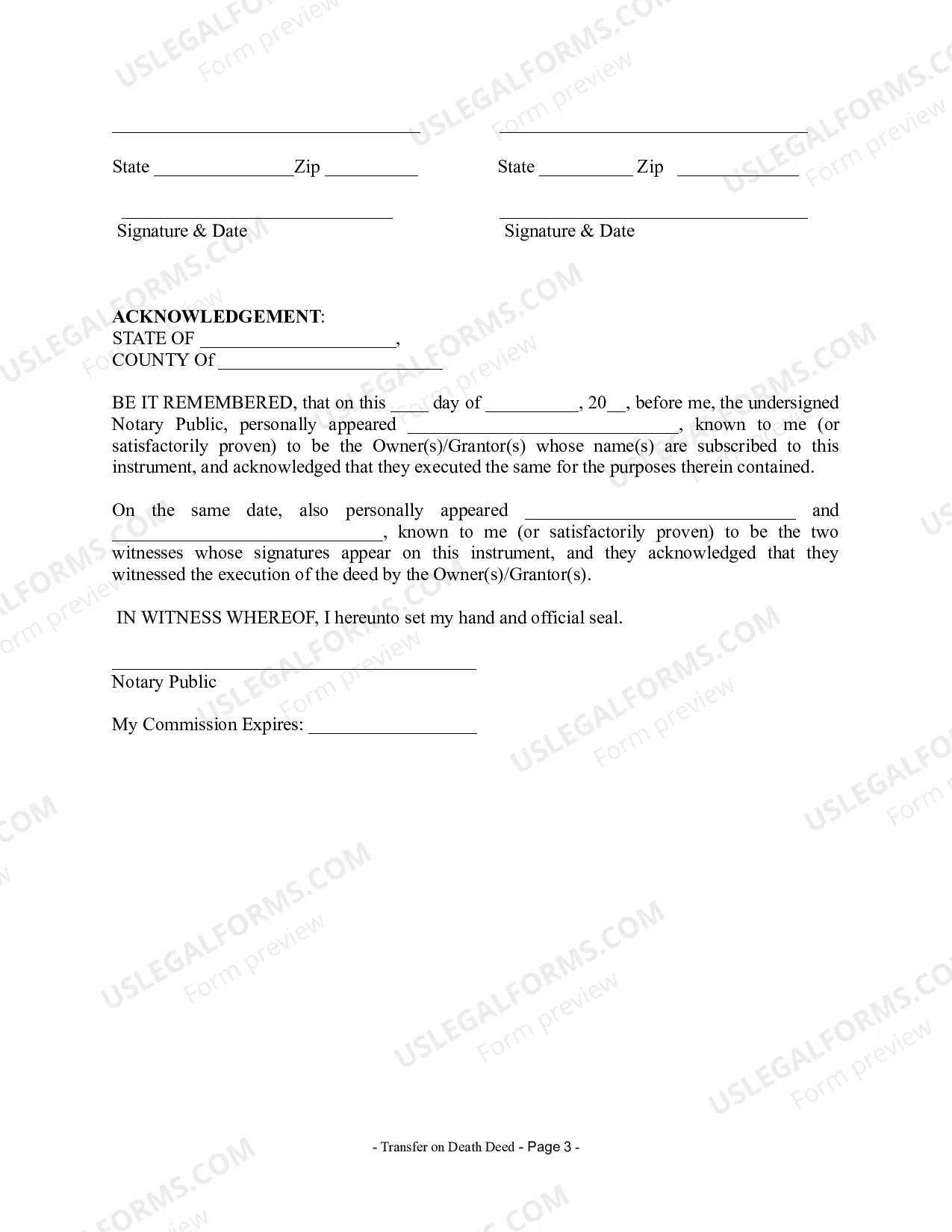 Preview Delaware Transfer on Death Deed (Revocable)