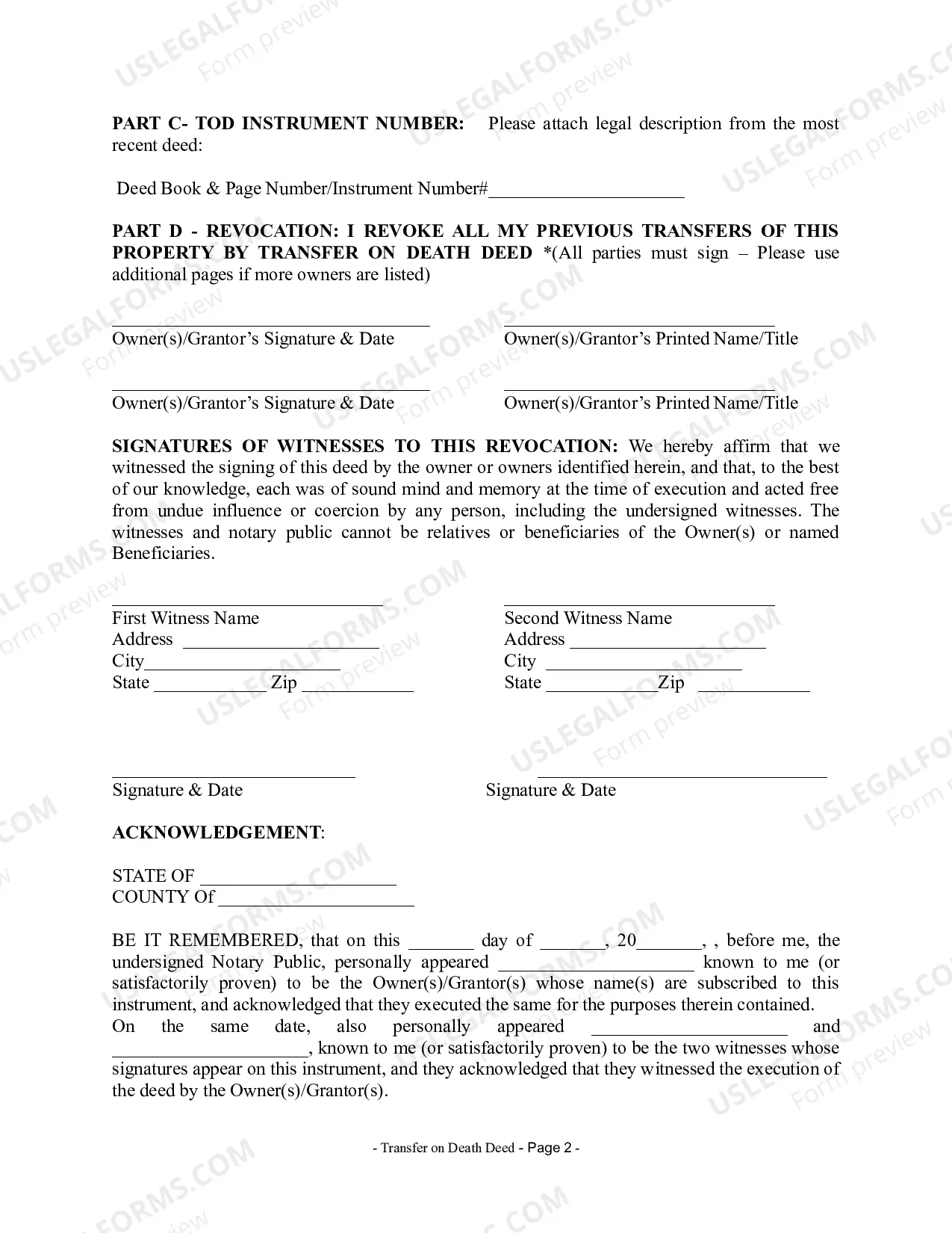 Preview Delaware Transfer on Death Deed (Revocable)