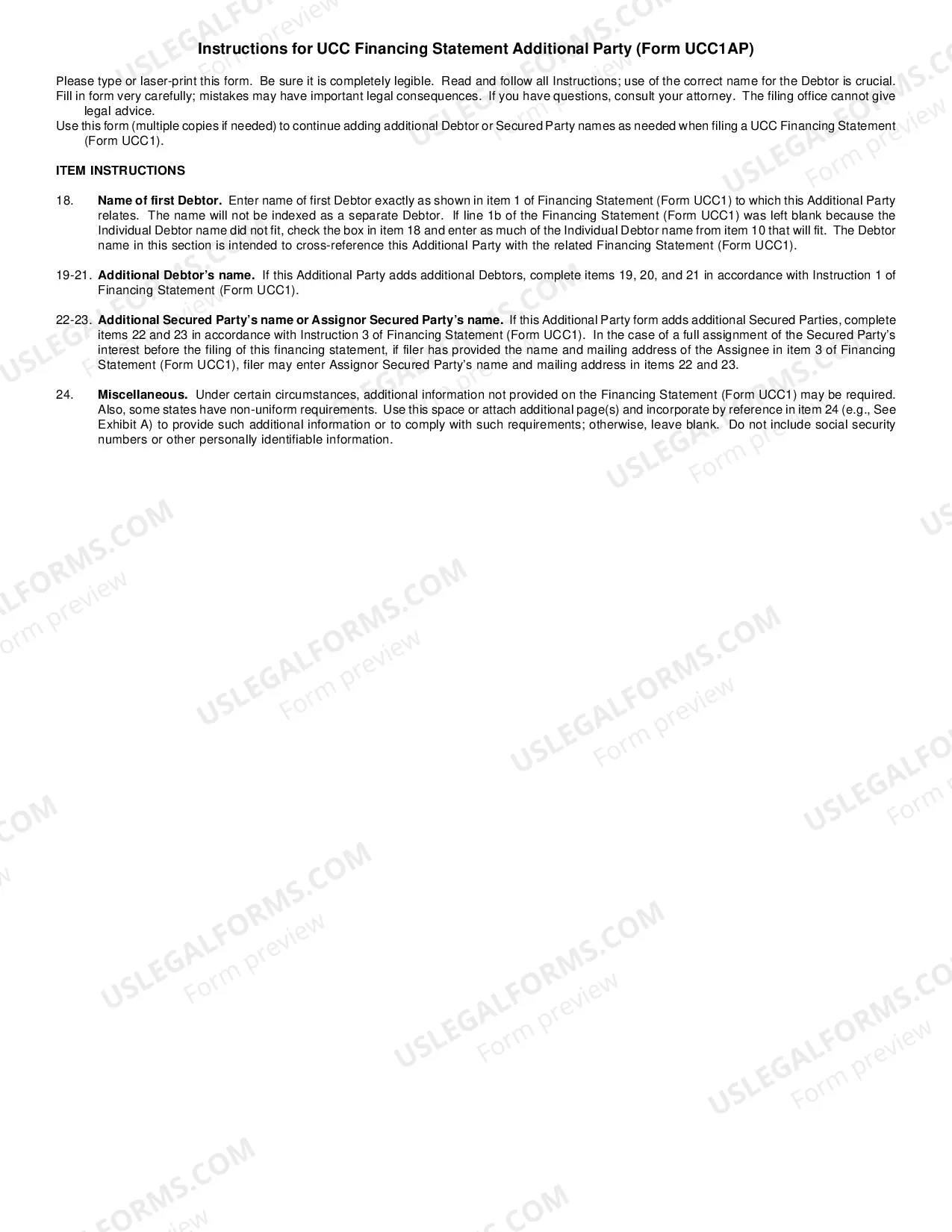 Preview Delaware UCC1 Financing Statement Additional Party