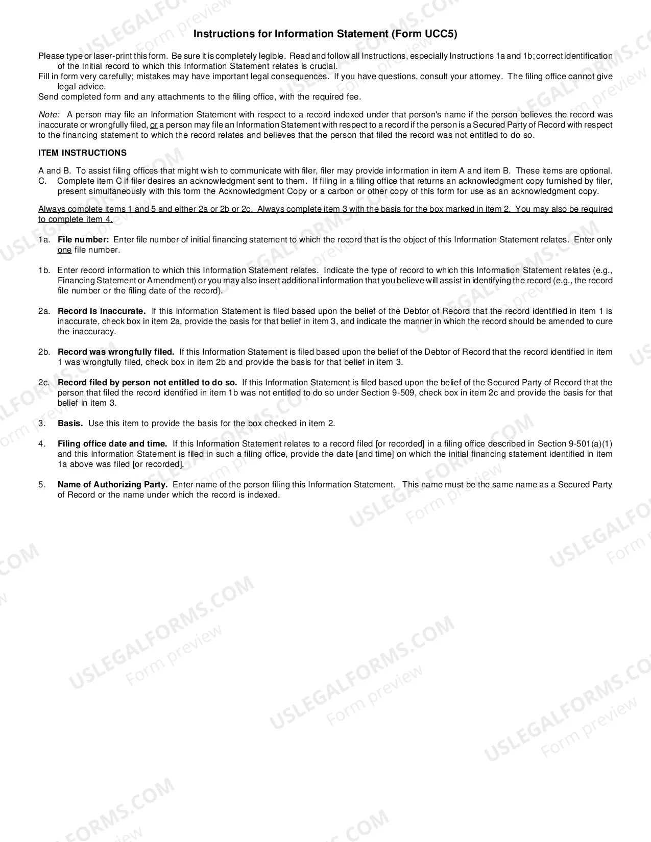 Preview Delaware UCC5 Correction Statement