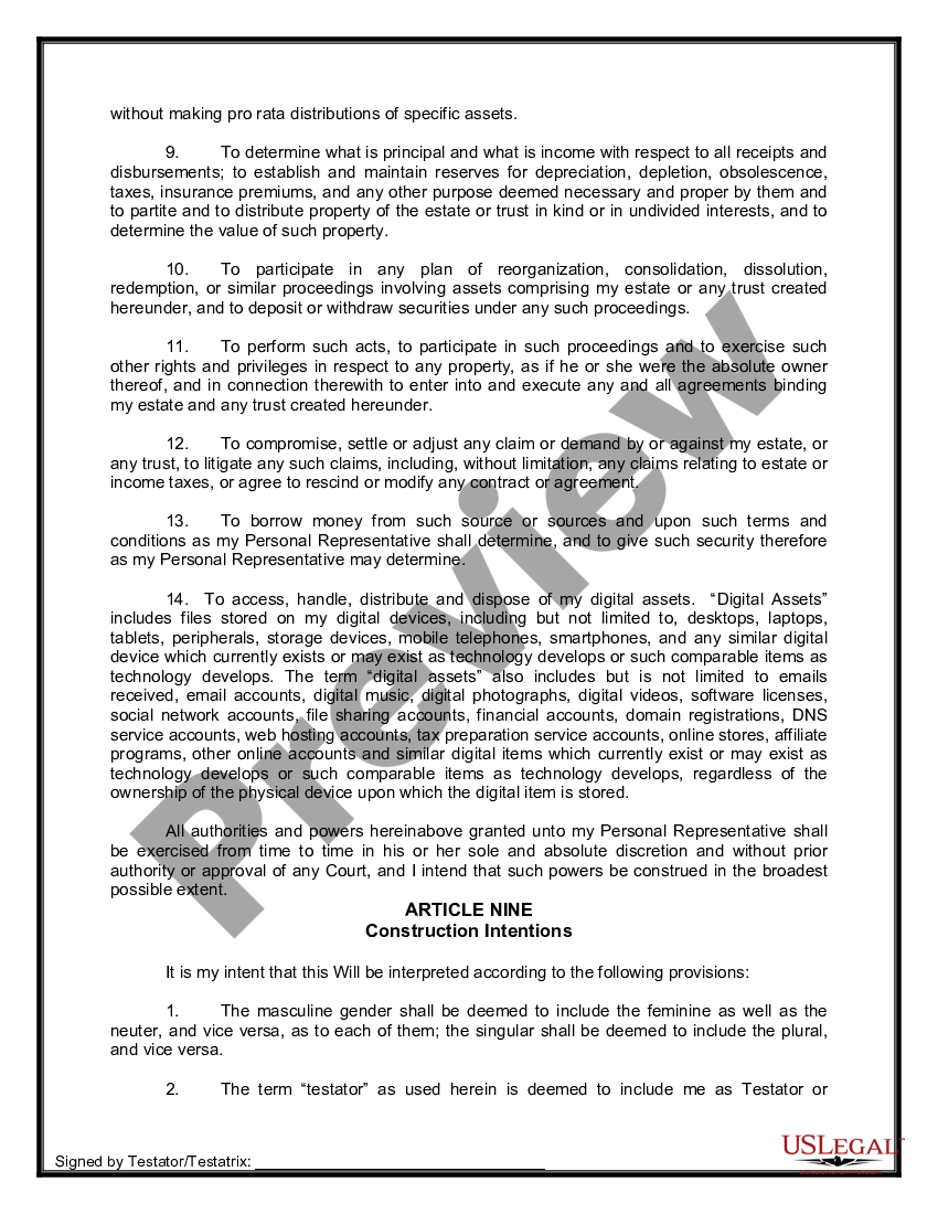 page 9 Legal Last Will and Testament Form for Single Person with No Children preview