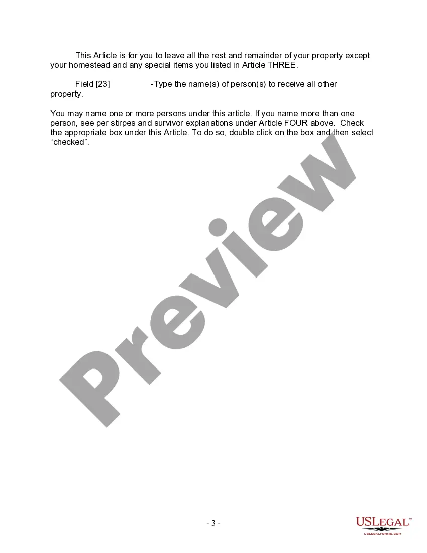 Preview Last Will and Testament for Single Person with No Children