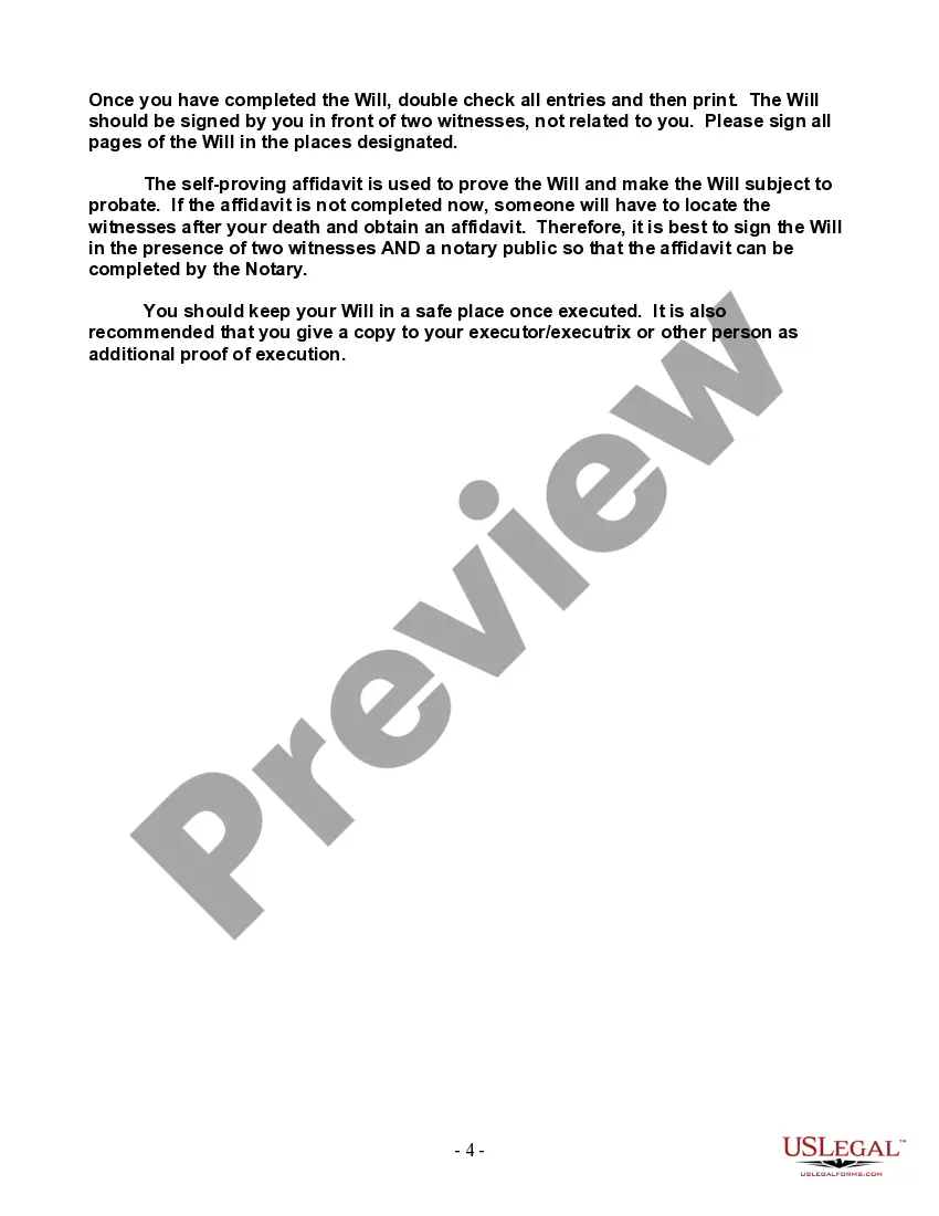 Preview Last Will and Testament for a Single Person with Minor Children