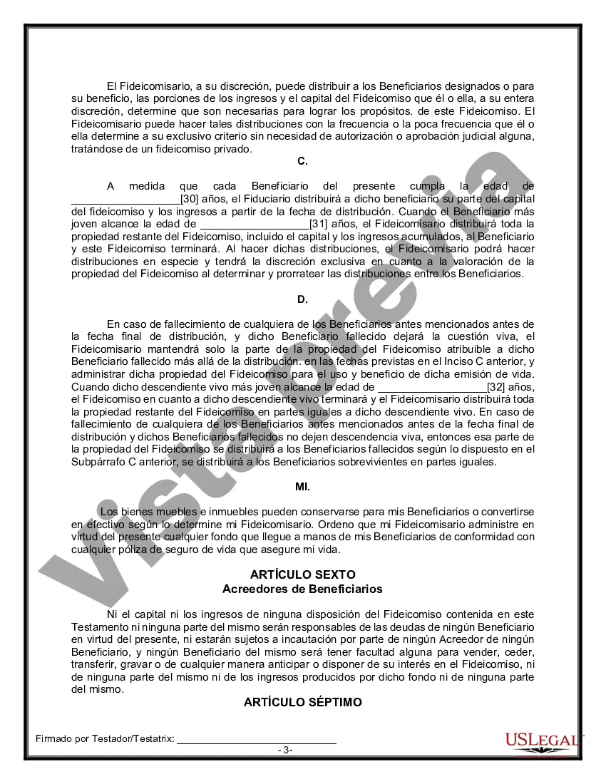 Preview Formulario Legal de Última Voluntad y Testamento para Persona Soltera con Hijos Adultos y Menores