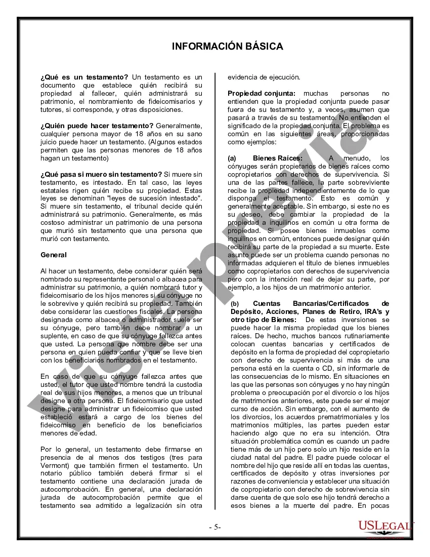 Preview Formulario Legal de Última Voluntad y Testamento para Persona Soltera con Hijos Adultos y Menores