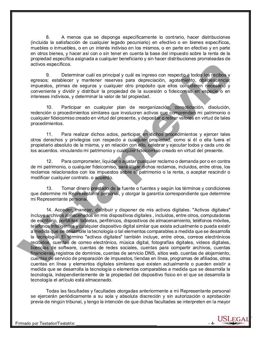 Preview Formulario Legal de Última Voluntad y Testamento para Persona Soltera con Hijos Adultos