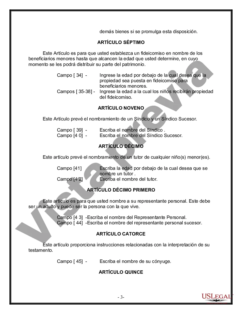 Preview Última voluntad y testamento legal para persona casada con hijos menores de edad de un matrimonio anterior