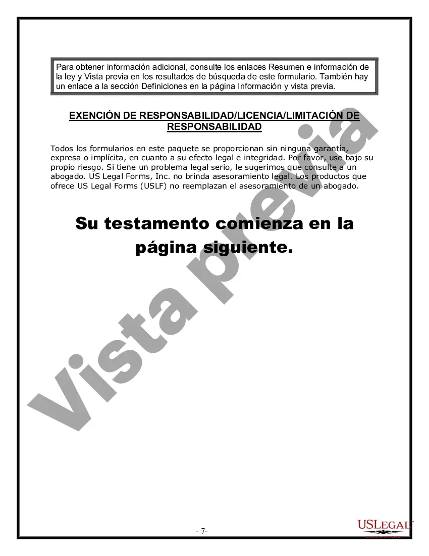 Preview Última voluntad y testamento legal para persona casada con hijos menores de edad de un matrimonio anterior