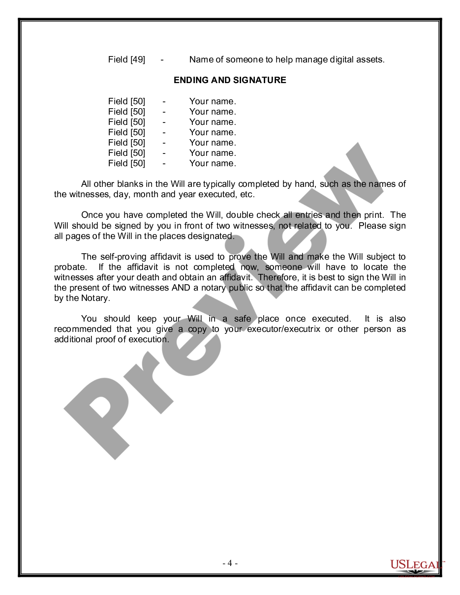 page 3 Legal Last Will and Testament for Married person with Minor Children from Prior Marriage preview