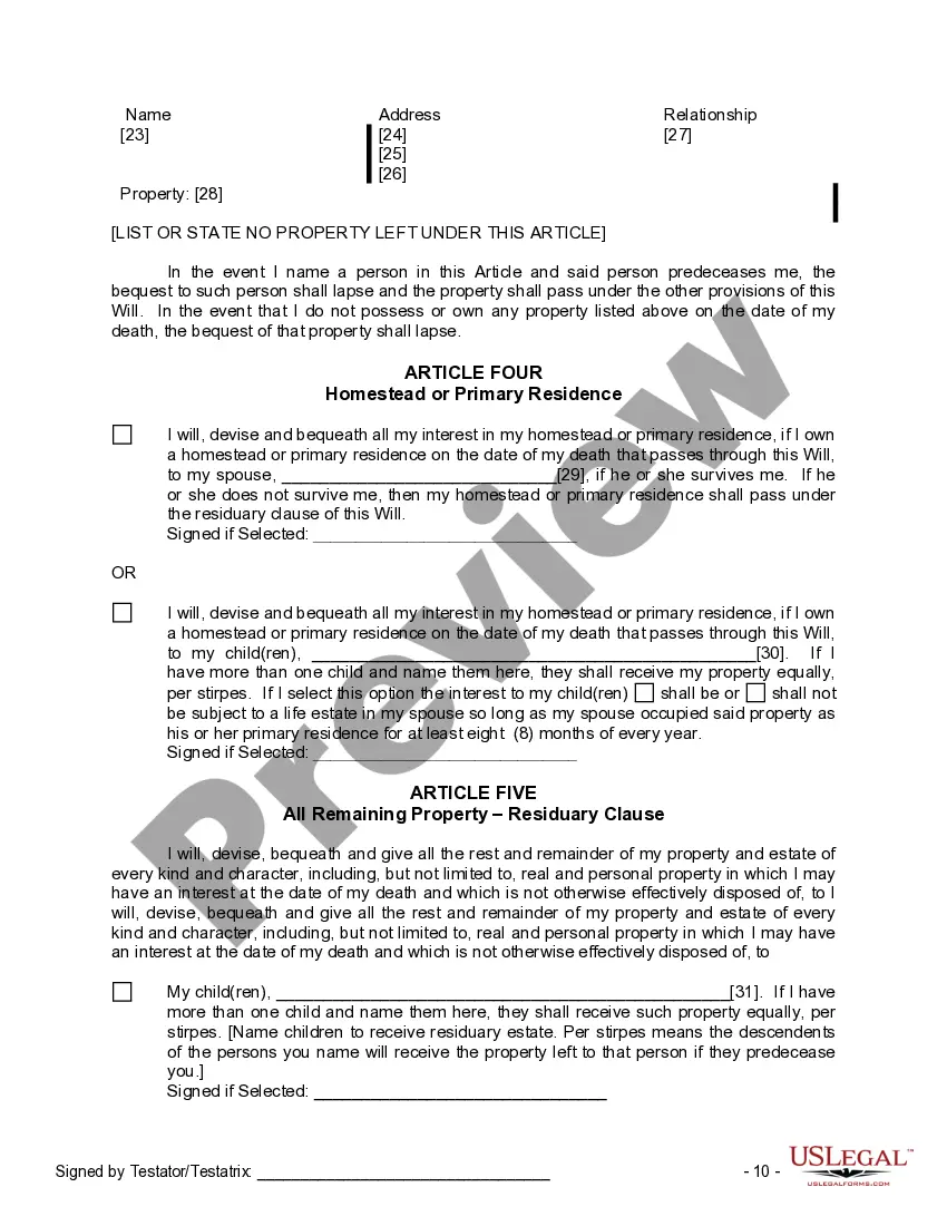 Preview Last Will and Testament for Married person with Minor Children from Prior Marriage