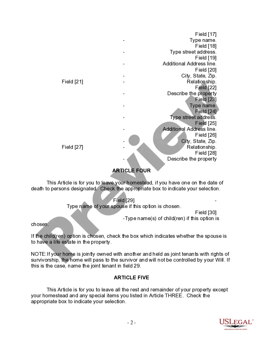 Preview Last Will and Testament for Married person with Minor Children from Prior Marriage