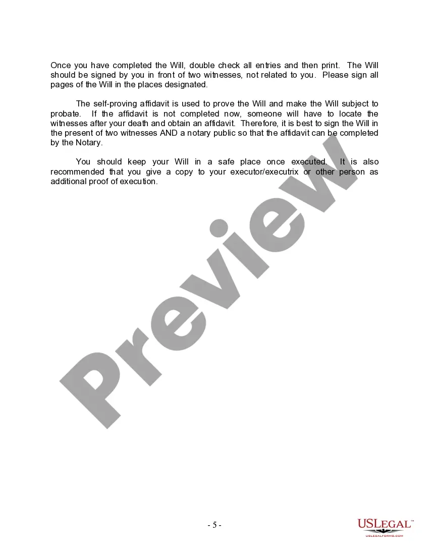 Preview Last Will and Testament for Married person with Minor Children from Prior Marriage