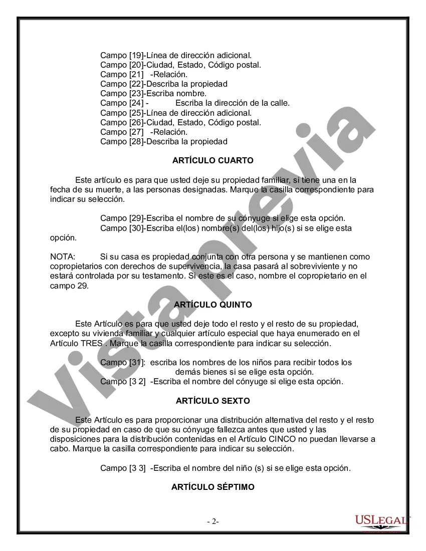 Preview Formulario de última voluntad y testamento legal para una persona casada con hijos adultos de un matrimonio anterior