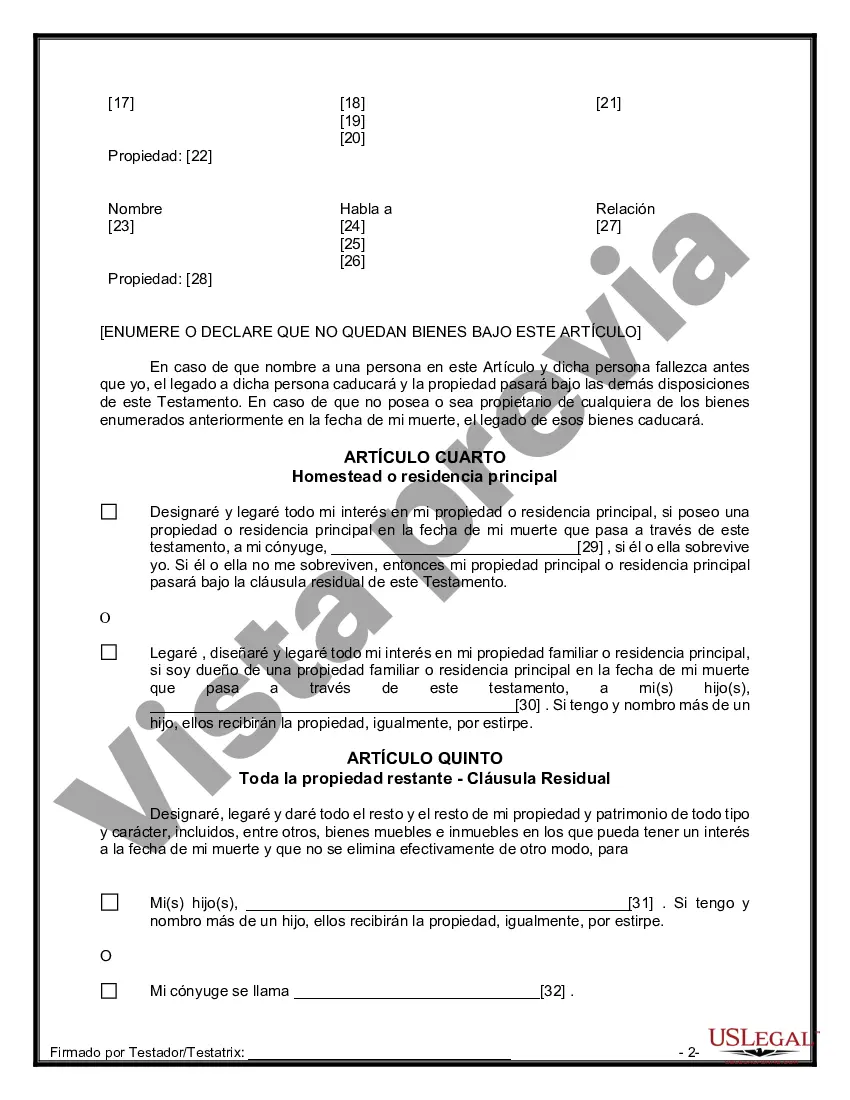 Preview Formulario de última voluntad y testamento legal para una persona casada con hijos adultos de un matrimonio anterior